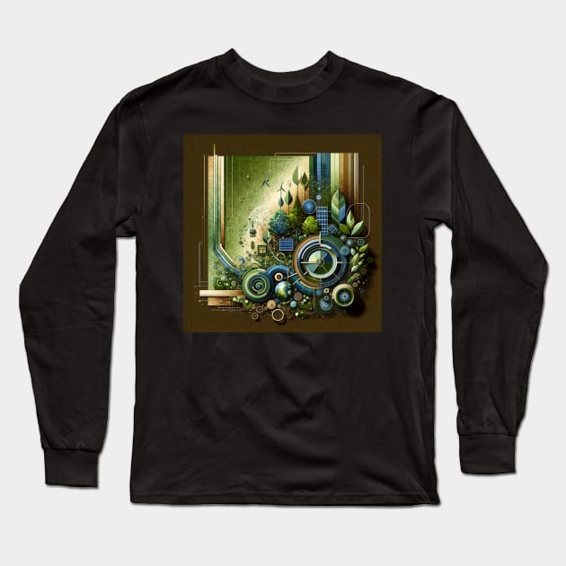 Eco-Futurism: Earth's Symphony in Green and Tech Long Sleeve T-Shirt by heartyARTworks